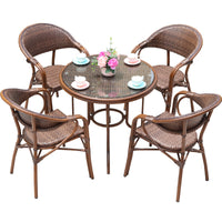 Outdoor Wicker Patio Dining Set with Table and 4 Chairs for Garden Balcony Cafe
