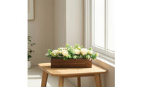 Faux Peony Centerpiece Decorative Fake Eucalyptus Centerpiece Realistic Flower Arrangement with Wooden Box for Dining Table