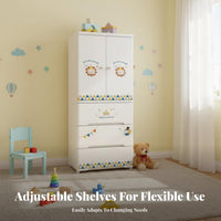 Large Capacity Wheeled kids' wardrobe Rounded Corners Storage Cabinet Cute creature Design Chest of Drawers Lockable Top Drawer for Children, Toddlers, Infants, Nursery, Bedroom, Playroom, Living Room