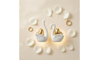 Tall and Short Set Ceramic Swan Figurine Gold Accent Ceramic Swan Decor Matte Decorative Ornament Pair for Living Room, Entryway, Wine Cabinet