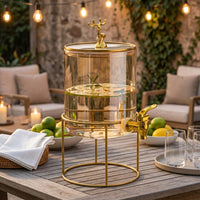 Glass Water Dispenser with Deer Head Lid, 2.6L High Borosilicate Juice Dispenser, Drink Dispenser with Bamboo Handle for Home Bar and Party Use