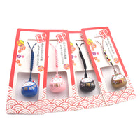 Japanese Lucky Cat Amulet Bell Charm Set for Good Fortune and Blessings