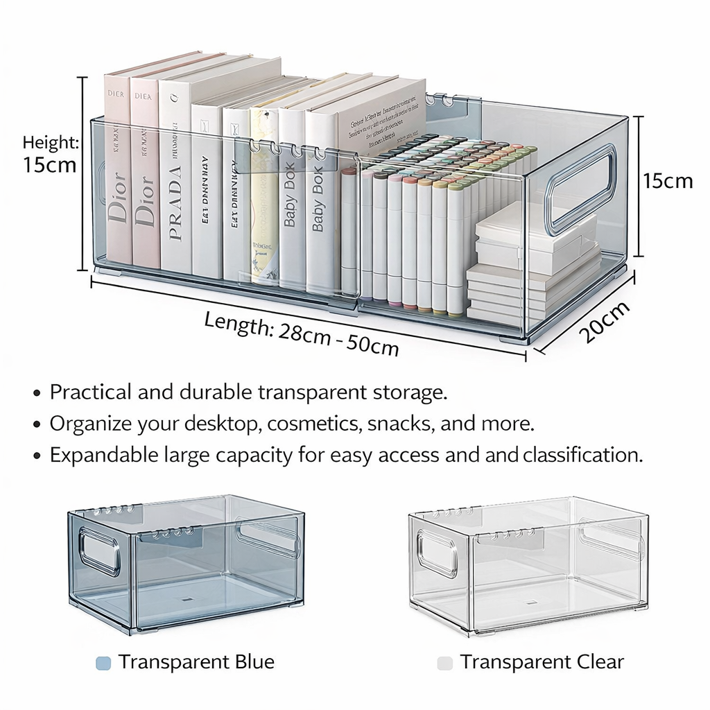 Book Storage and Desk Organizer for Students, Clear Storage Box with Cable Organizer for Office Workers, Transparent Case, Desk Top Organizers
