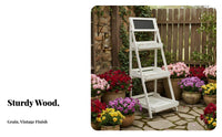 3-Tier Foldable Ladder Shelf Vintage Look 3-Tier Ladder Shelf Freestanding Sturdy Frame for Apartment Dwellers, Patio, Garden