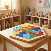 Water-Based Paint Interlocking Hexagon Puzzle Hands-on Hexagonal Wooden Puzzle Colorful Shapes Brain Teaser Flat for Children