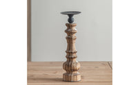Wood Pillar Candle Stand Distressed Finish Rustic Wooden Candle Holder Vintage Wooden Candlestick Black Metal