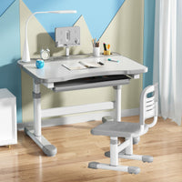 Tiltable Desktop Adjustable Kids Desk and Chair Set Rounded Edges Ergonomic Children Study Table Built-in Storage Ergonomic Kids Writing Table Split Backrest for Homeschooling
