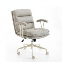 Adjustable Height Upholstered Rolling Task Chair 360-Degree Swivel Upholstered Rolling Armchair Ergonomic Design Office Furniture Padded Cushion for Students, Telecommuting Workers, Adults, Study Room, Bedroom