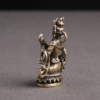 Vintage Brass Saraswati Keychain Pendant - Pipa Playing Goddess for Good Fortune