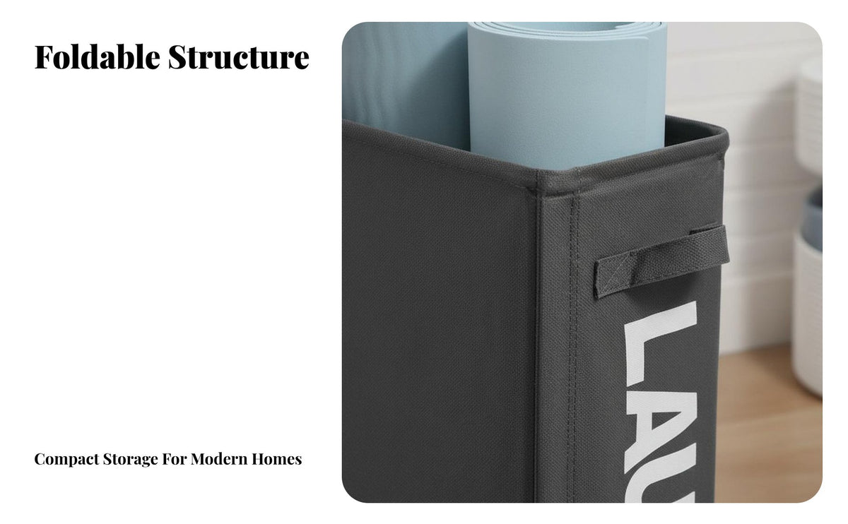 Multi-Purpose Exercise Mat Storage Basket Sturdy Frame Collapsible Storage Bin With Handles Collapsible Clothes Bin for Apartment Dwellers, Students, Gym, Dorm Room