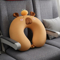 Capybara Neck Pillow Portable and Lightweight U-Shaped Travel Pillow Ergonomic Design Memory Foam Headrest for Students