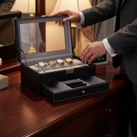 2-Tier Watch and Jewelry Box Debris-Resistant-Resistant 12-Compartment Watch Display Case 2-Tier Jewelry Organizer Soft Interior
