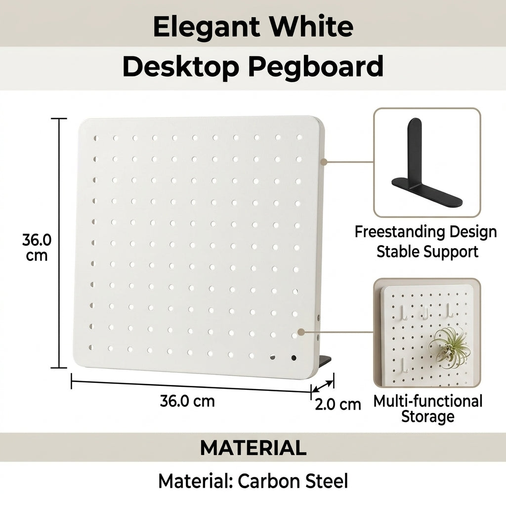 Desk Organizer with Divider Panel, Freestanding Carbon Steel Partition for Office Standing Pegboard for Students, Minimalist Modern Style