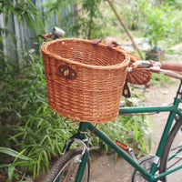 Hand-Woven Wicker Bicycle Basket with Lid - Front Handlebar Storage for Bikes