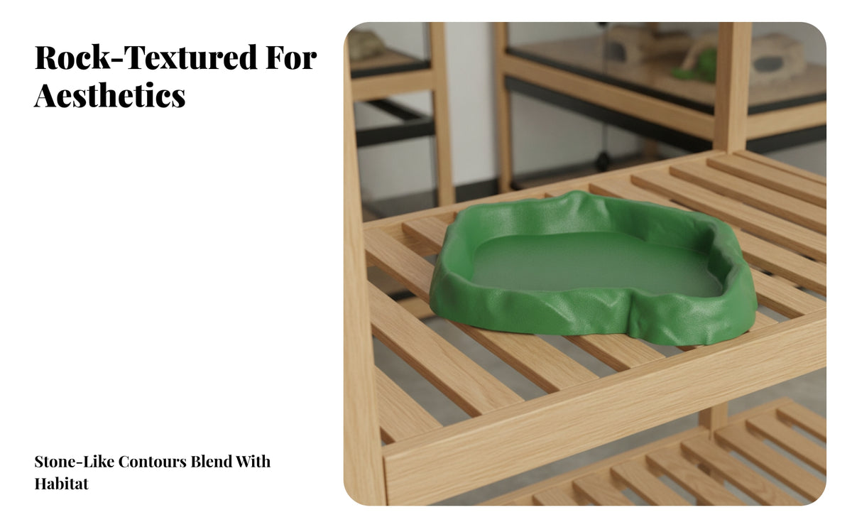 Reptile Food and Water Dish | Irregular Rims, Shallow Interior Design, Water Dish with Rock Shape