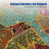 Bohemian Indian Embroidered Tapestry, Handmade Beaded Wall Hanging, Vintage Southeast Asian Decor