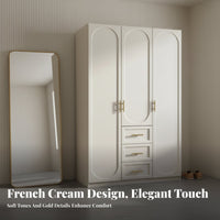 French Design Armoire Light Elegant Design Armoire with Doors and Shelves Golden Alloy Handles Standing Wardrobe Closet for Homeowners, Adults, Home