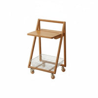 Rolling Trolley Two Tier Storage Sturdy Wood for Living Room