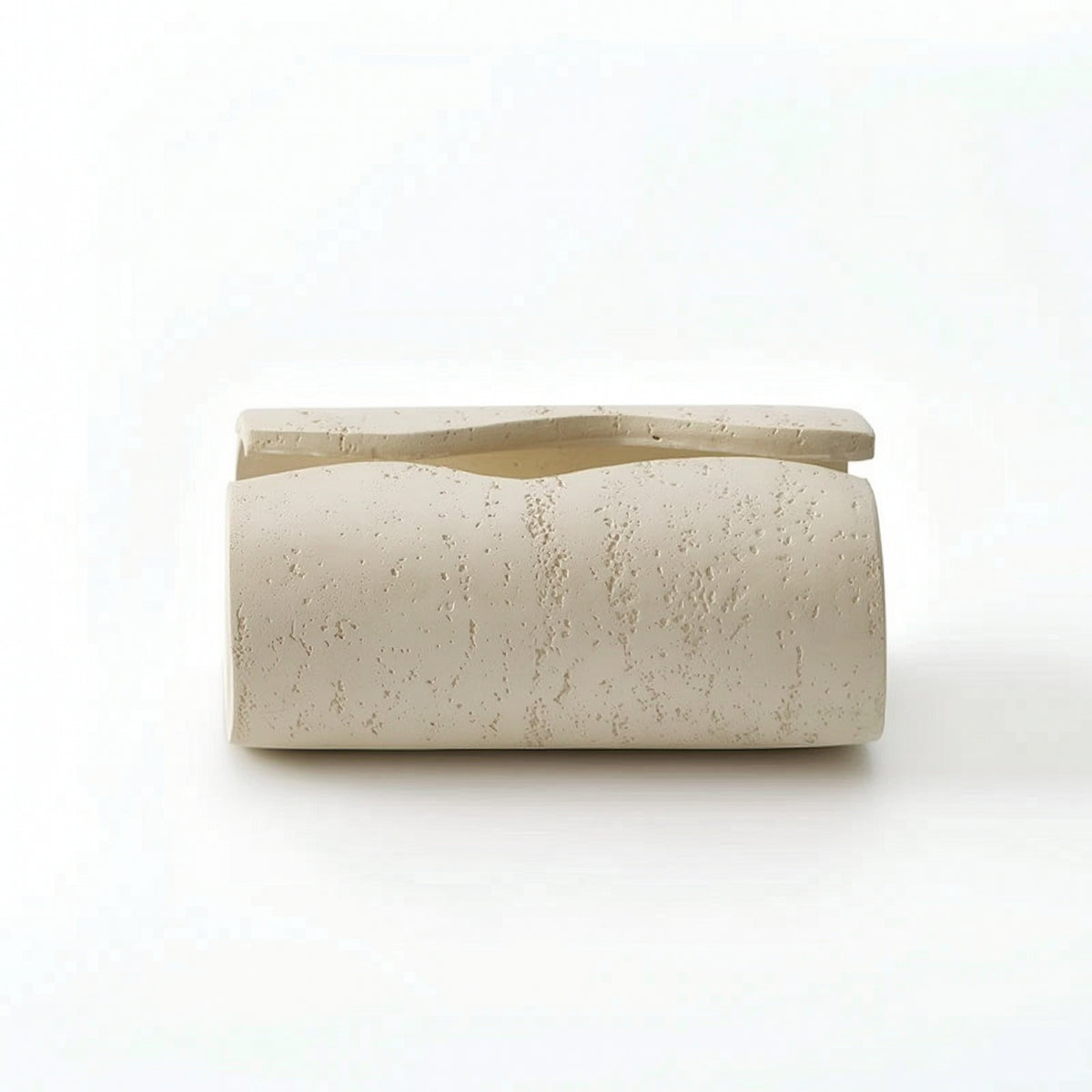Cylindrical Tissue Box Travertine-Look Facial Tissue Dispenser Modern for Coffee Table