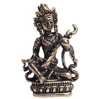 Vintage Brass Saraswati Keychain Pendant - Pipa Playing Goddess for Good Fortune