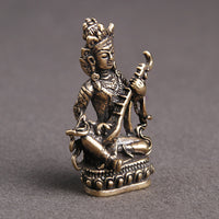 Vintage Brass Saraswati Keychain Pendant - Pipa Playing Goddess for Good Fortune