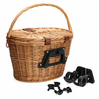 Hand-Woven Wicker Bicycle Basket with Lid - Front Handlebar Storage for Bikes