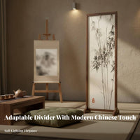 Foldable Design Folding Panel Screen Freestanding Bamboo Print Folding Screen Portable Room Partition Stable Structure for Office Workers, Business Owners, Interior Designers, Bedroom, Studio Apartment, Tea House, Restaurant