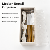 Cutlery Storage Box, Utensil Holder Box with Lid, Modern Minimalist Chopstick Container for Kitchen & Dining, Drainage Feature