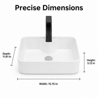 White Ceramic Bathroom Sink, Rectangular Countertop Lavabo Salle de Bain Ceramique, 13cm Deep Vessel Sink with Faucet & Drain