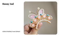 Traditional Chinese Attire Hair Jewelry Adorable Hare Ear Pearl Hair Crown Elegant Design Chinese Design Butterfly Tiara for Girls, Photo Shoots
