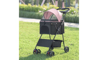 4-Wheel Pet Stroller with Storage Basket Portable Foldable Pet Stroller Lightweight Stroller with Mesh Panels Breathable for Young Dogs