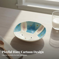 Cute Dish Aesthetic Ceramic Dish Cartoon Bunny Plate for Young Adults, Children, Home Use, Daily Meals