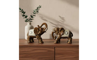 Ceramic couple Elephant Figurine Auspicious Gift Jeweled Elephant Statue Glazed Finish House Decoration for Office, Living Room, Entryway