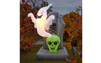 Lighted Inflatable Tombstone with Ghost Outdoor Inflatable Ghost with Tombstone Spooky Inflatable Halloween Decoration Scary for Lawn