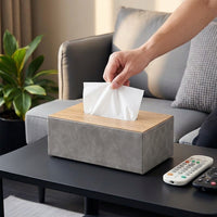 Tissue Box Holder Rectangle with PU Leather Finish, Multi-purpose Facial Tissue Box for Bathroom Decor, Desk Organizer for Home Office, 3 Slots