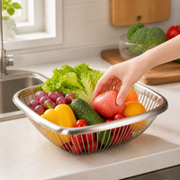Fruit Bowl, 304 Stainless Steel Wire Basket, Square Brushed Steel Fruit Bowl for Kitchen Counter, Minimalist Design