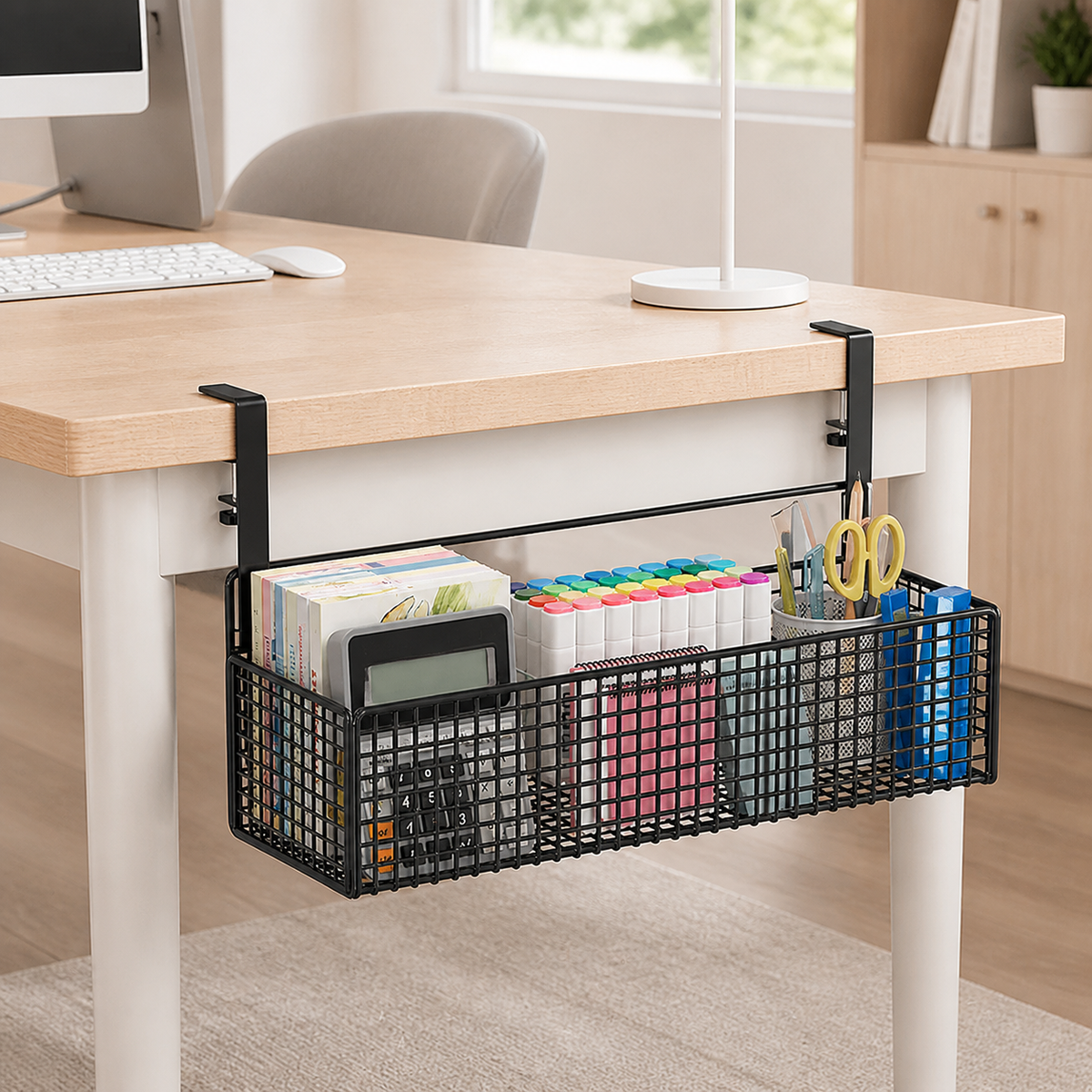 Under Desk Cable Management Tray, Large Adjustable Carbon Steel Wire Management, Clamp Mount for Home Office Standing Desk, 13.6kg Capacity