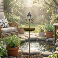 Garden Stake Bird Bath Outdoor Bird Bath with Lantern Decorative for Gardeners, Flower Beds, Backyard, Patio