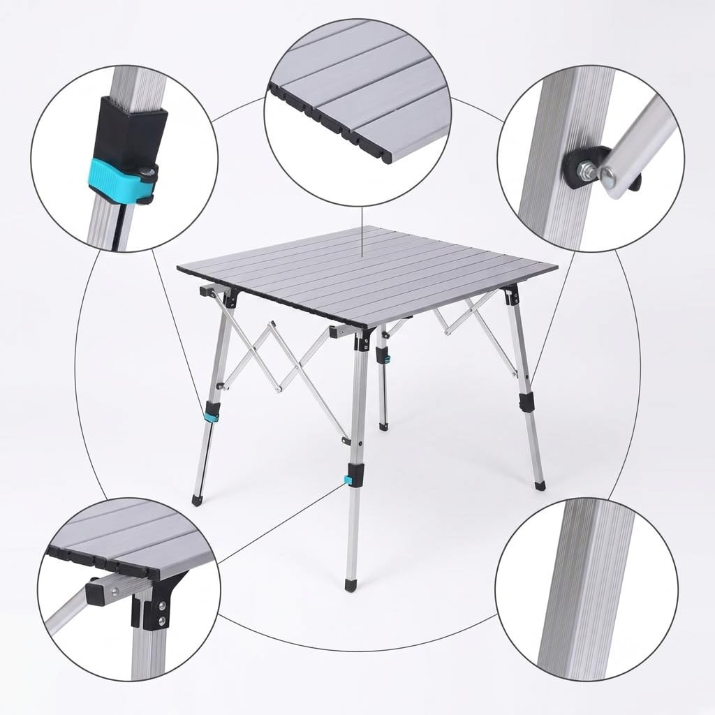 Adjustable Height Aluminum Alloy Portable Folding Camping Table