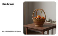 Woven Fruit Bowl Chinese Design Hand Woven Rattan Basket Multifunctional Rattan Snack Platter for Hosts, Gift Donors, Tea Room, Tabletop