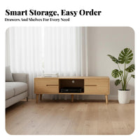 Modern Minimalist Design Wide Television Cabinet firm Wood Legs TV Cabinet with Sliding Doors Rounded Corners Living Room Furniture Space-Saving for Small Apartment Dwellers, Homeowners, Young Adults, Lounge Area, Bedroom, Office