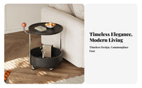 Zen Minimalist stylistic 2-Tier Rolling End Table Mobile with casters Household Furniture Vintage Inspired Serving Trolley Space-Saving Design for Apartment Dwellers, homeowners, Students, Living Room, Small areas, Home Office, Dining Area