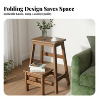 Two-Way-Purpose Solid Wood Ladder Stool Space-Saving Solid Wood Step Ladder Stable & Secure Wooden Folding Step Stool High Load Capacity for Homeowners, Seniors, Kitchen, Living Room, Closet, Library