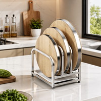 Cutting Board and Pot Lid Holder, Thickened Silver Steel, Hygienic Kitchen Drainer, Multifunctional Countertop Organizer