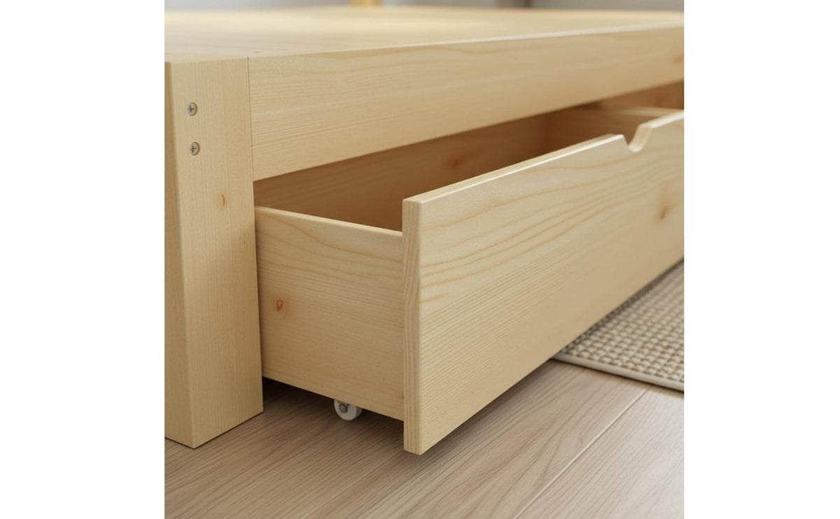 Fir Wood Bed Base Easy Assembly Solid Wood Bed Frame Reinforced Support Bedroom Furniture for Rental Apartment, Dorm Room