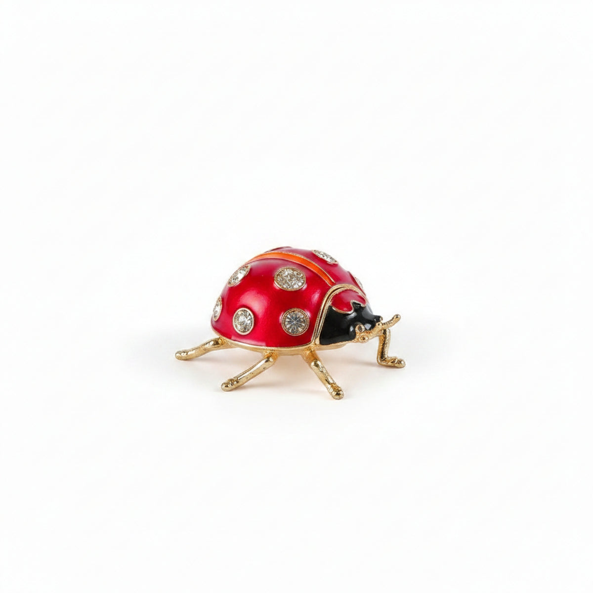 Rhinestone Spots Red Enamel Ladybug Box Collectible Ladybug Jewelry Box Gift Idea Keepsake Case Desktop Decoration