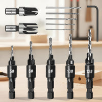 13 Pieces Woodworking Countersink Tool Set with Hex Shanks Pilot Hole Countersink Drill Bit Quick Change Wood Drilling Set Adjustable for Woodworkers, Carpenters, Cabinet Making, Furniture Assembly