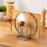 Lid Holder Cutting Board Stand, Freestanding Lid Organizer made of 201 Stainless Steel, Kitchen Organizer with 2 Compartments, Polished Silver