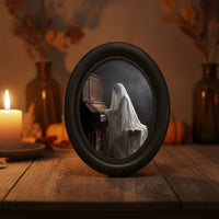 Oval Picture Frame Black Picture Frame with Insert Wooden for Halloween, Creepy Dwelling