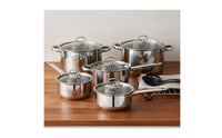 15 Pieces 15-Piece Kitchen Pot and Pan Set Composite Bottom Cooking Pots with Lids and Utensils Induction Compatible Stainless Steel Cookware Set
